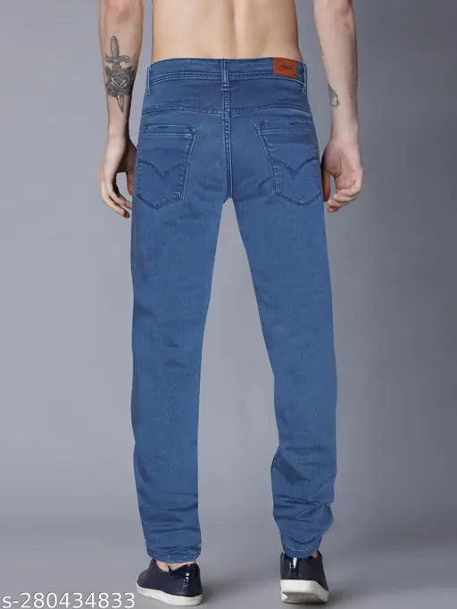 Just black men's slim light blue jeans, high-quality denim with stylish details and durable fit