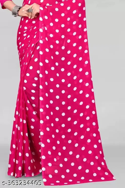 Pink cotton blend saree with dots pattern and pallu