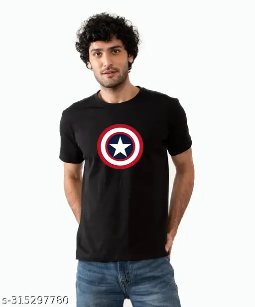 Captain America Shield design on soft cotton blend men's T-shirt, perfect fit for Marvel fans, made in India
