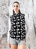Trendy women's sleeveless printed net winter jacket (S, bust size 34in, length size 25in), Indian-made fashion piece