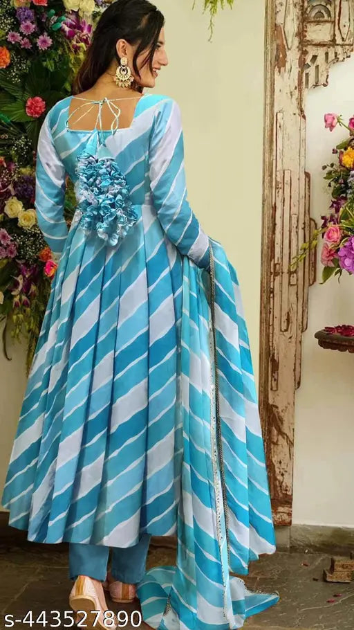 Georgette gown set with printed kurta and dupatta - premium georgette fabric, intricate prints, versatile for festive & formal occasions