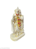 Cream resin Lord Radha Krishna statue, intricately crafted, 8-inch tall Hindu deity figurine for home or office