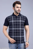 Mens cotton short-sleeve polo tshirt with printed design, featuring stylish print on chest, size S for chest 19in and length 27.5in