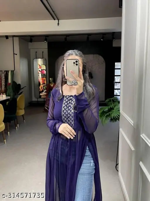 Georgette printed naira cut suit kurti, casual and party wear for women (S-XXL), India