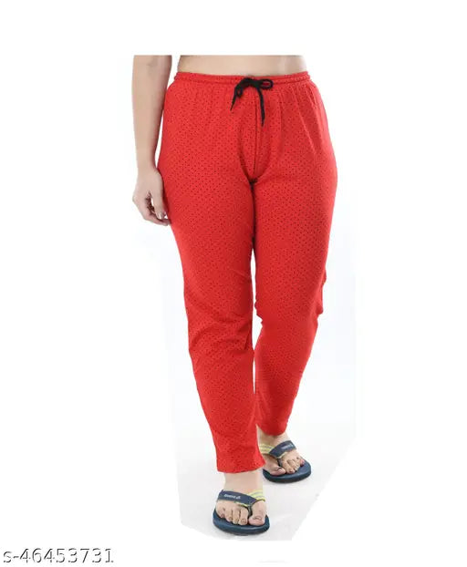 IndiWeaves womens red dotted cotton pajamas pack of 3