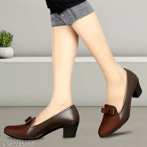Dark brown high heels with buckle design, fashionable casual shoes