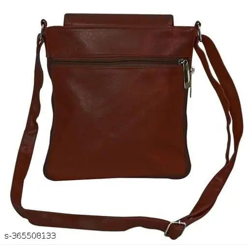 Brown PU sling bag with 4 compartments, ideal for work and casual wear