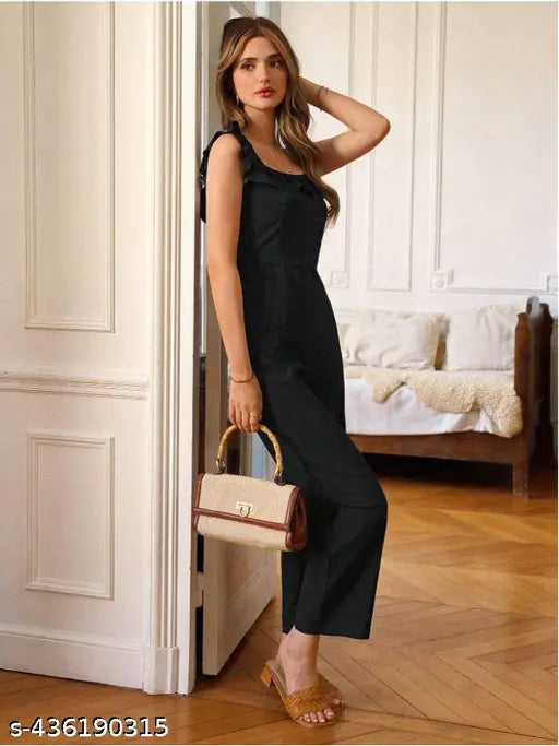 Dyed/washed net polyester sleeveless jumpsuit for women, urban elegant style on mannequin in multiple sizes: S-XXL (India origin)