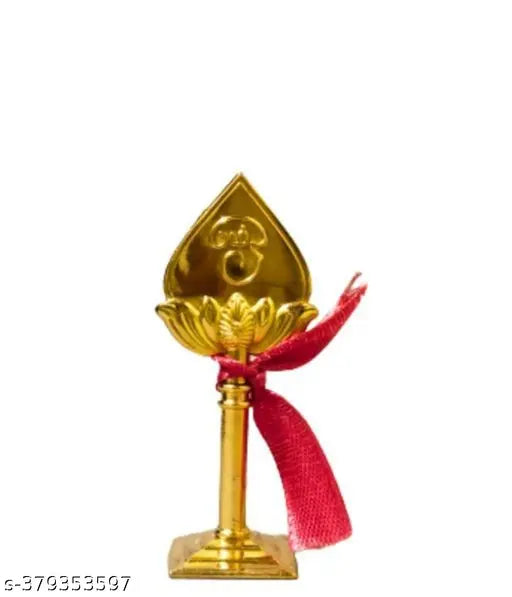Golden plated Murugan Vel Yantra, intricately designed brass religious artifact from India