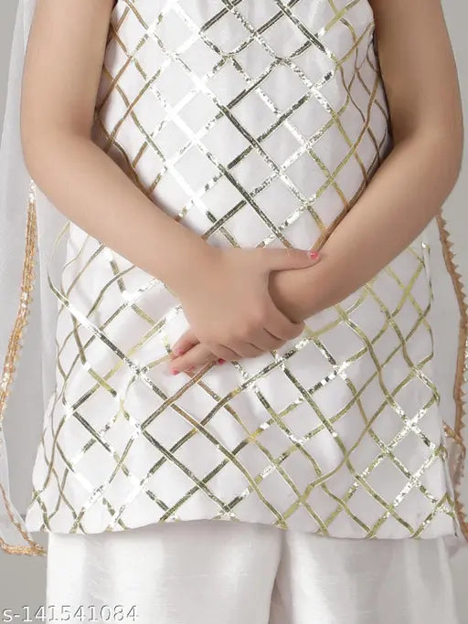 Unique silk blend girls salwar suit kurta sets, checked pattern, trendy party wear for 1-7 years