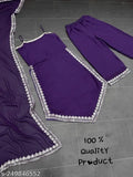 Purple georgette embroidery Indian kurta set with dupatta and plazzo, festive partywear for women
