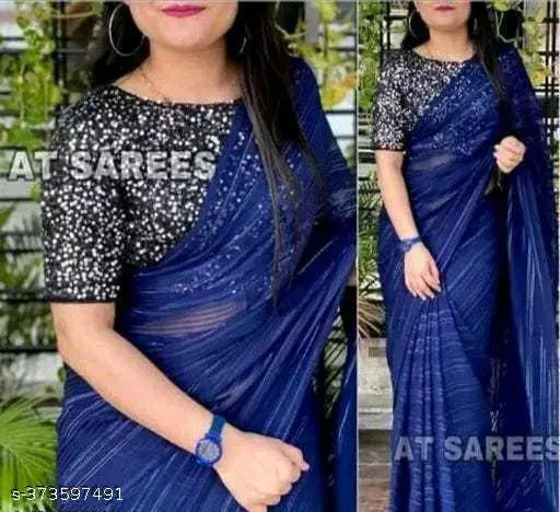 Dark blue embellished party saree