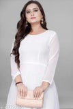 Georgette partywear long gown and kurtis for women, solid colored three-quarter sleeve dress and tunic, Indian ethnic fashion in sizes S to XXL