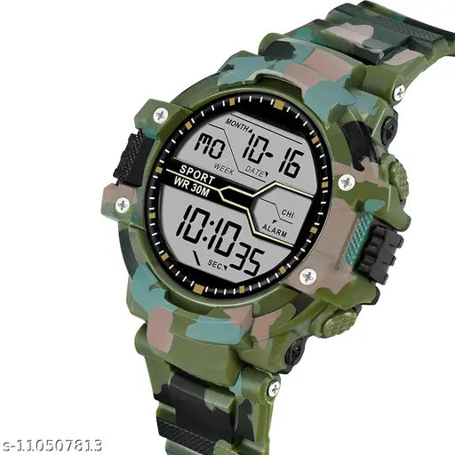 Camo military sports watch for boys, waterproof, digital display, stopwatch, date and time functionality