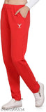 Red women's jogging pants with zip closure