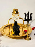Black brass Shivling with brass plate and kalash stand for home temple