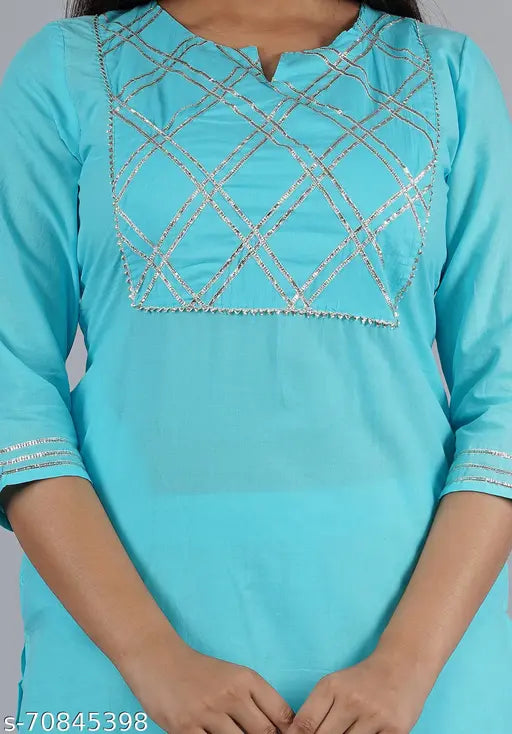 Pink solid cotton kurta and palazzo set for women, perfect for modern ethnic wardrobe with trendy designs, fine finish, lightweight, comfortable, soothing color, and suitable for any occasion. Made in India