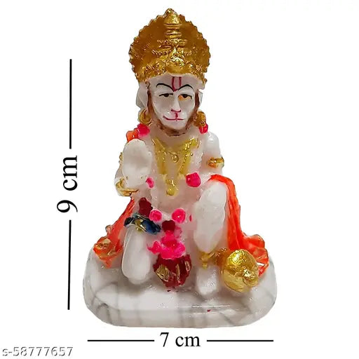 Marble Handcrafted Hanuman Ji Statue, 10cm x 10cm x 10cm, Indian art for home temple, office, or car dashboard