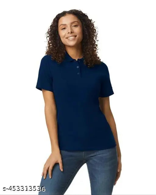 Navy softstyle women's pique polo, short sleeves, solid design, made from ring-spun cotton, supporting Better Cotton initiatives