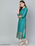 Gold-printed rayon kurti & palazzo set for women, intricate design on Indian attire