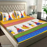 Rajasthani printed cotton bedsheet with 2 pillow covers, multicolor, double bed size.