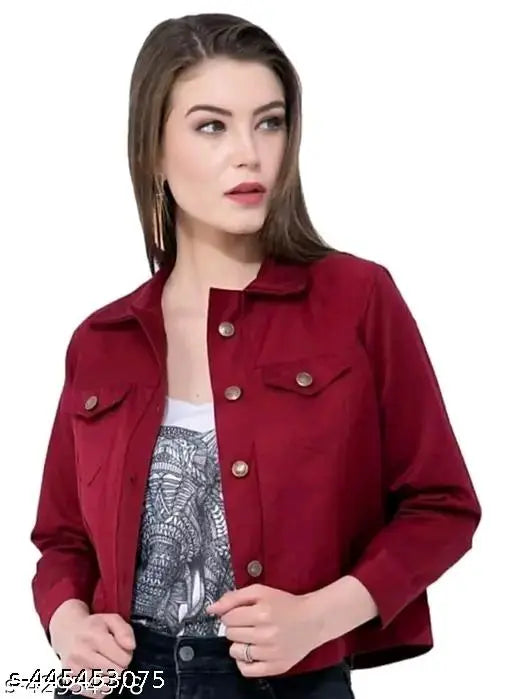 Trendy women's denim cotton blend jacket, comfortable three-quarter sleeves, solid color, available in S, M, L, XL sizes