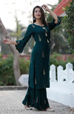 Women's green printed kurta with sharara, long sleeve