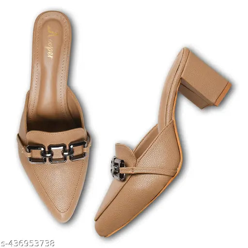 Tan leather sandal with chunky soles and a large buckle on top