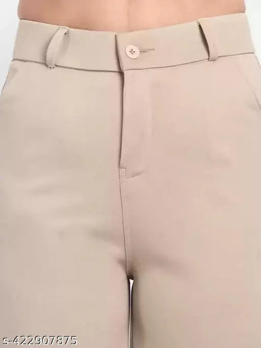 Brown khaki solid fit straight leg trouser, waist button