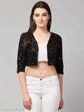 Embellished velvet sequins jacket, three-quarter sleeves, modern design, India origin