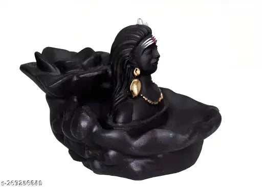 Decorative incense holder, black adorned with metal accents and incense cones, Khushi Enterprises product
