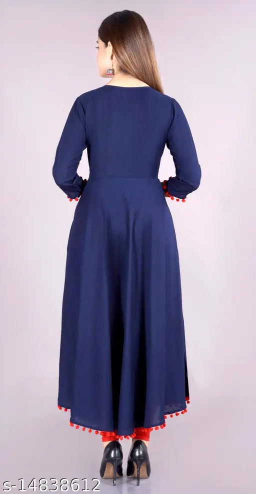 Rayon embroidered kurtis, three-quarter sleeves, combo of sizes S-XXXL. Indian traditional women's fashion wear on mannequin