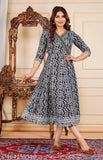 Women's Embroidered Anarkali Kurta with long sleeves, black background, intricate embroidery details