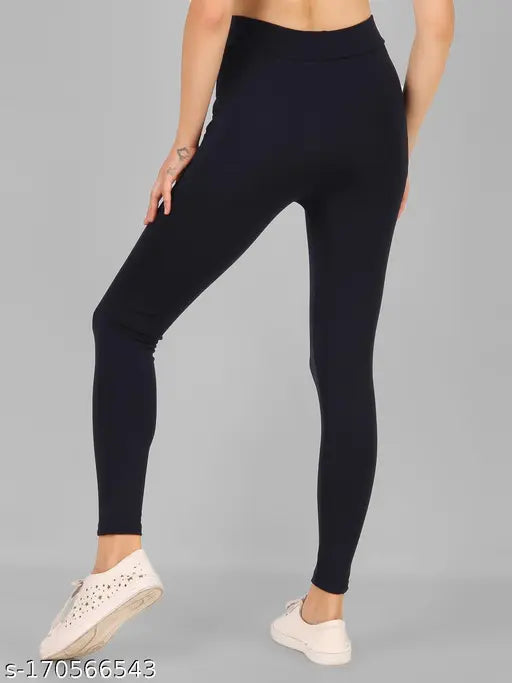Solid blue polyester pocket jegging for women & girls, stylish fit with front pockets, available in sizes 26, 28, 30, 32, 34 (26in/37in, 28in/37in, 30in/37in, 32in/37in, 34in)