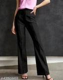 Women's trousers, formal-casual style, black linen fabric