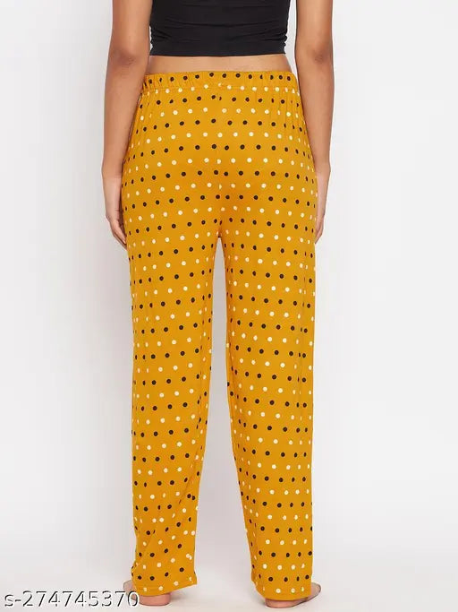 Yellow printed cotton women's lounge pants