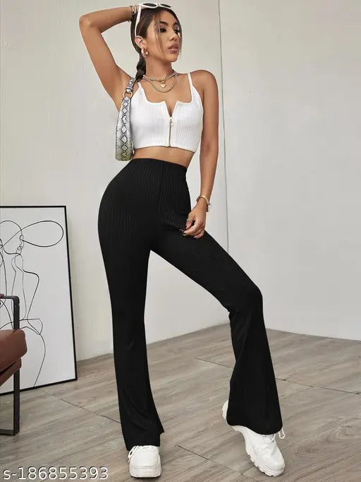 Black slim fit boot cut trousers women's fashion style