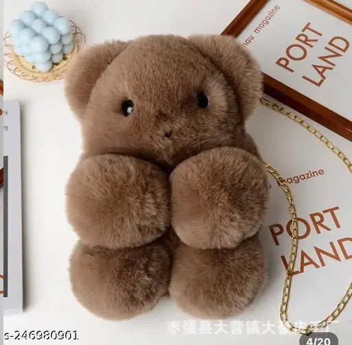 Soft furry teddy bear sling handbag, cross-body, for girls or women