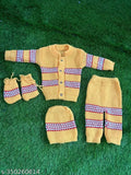 Wool sweater set & booties (0-3 months) for baby boys & girls, printed pattern for winter warmth