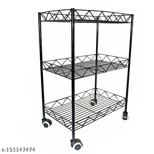 Black iron rack, three shelves, heavy duty, 360 wheels