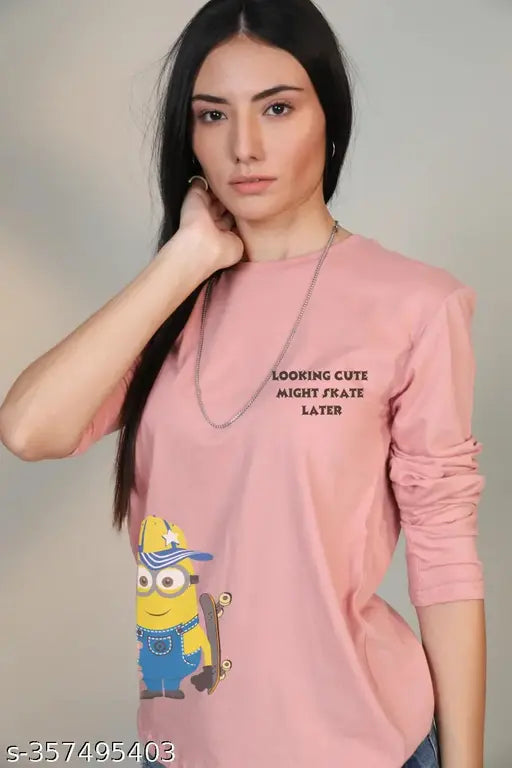 Long-sleeved, full-length printed oversized t-shirt for girls and women plus size. Winter season fashion. Full sleeves, loose fit