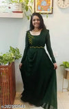 Embroidered Georgette long-sleeve dress in Indian gareen handvaek style