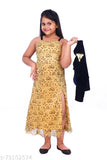 Yellow sleeveless dress with smiley face, posed on a white background