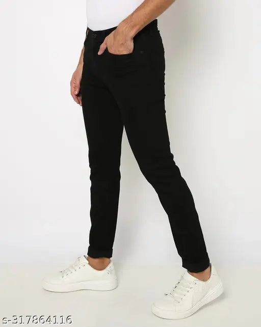 Stylish and comfortable black denim jeans for men & boys, sleek and versatile, Mid Rise fit by RusticBlooms