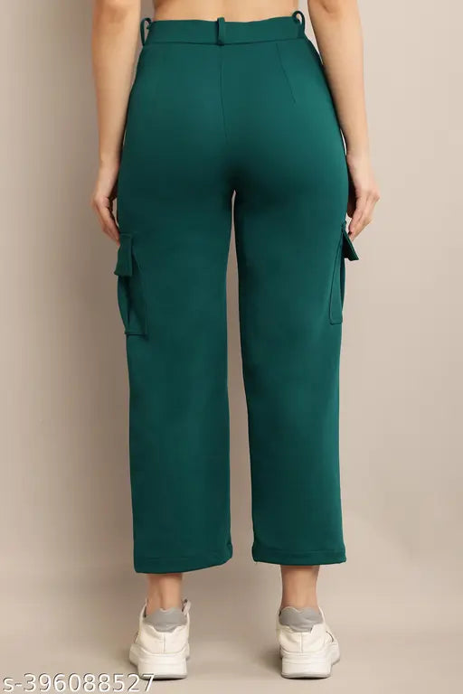 Teal high-waisted cargo pants with drawstring closure