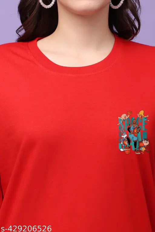 SWIFTLY Womens/Girls Oversized Space Jam Printed Half Sleeve T-shirts