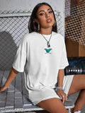 Round neck, oversized fit, printed graphic t-shirt for women