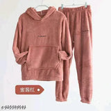 Warm and cozy coral fur fleece blend winter nightsuit for a comfortable sleep, solid color design, perfect for Indian body type