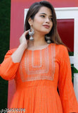 Rayon sequence embroidery work Anarkali kurta dress in printed combo, three-quarter sleeves for women, Indian craftsmanship