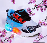 Blue, red, black shoes with a check design for children